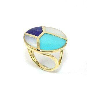 Ippolita 18K Yellow Gold Rock Candy Turquoise Lapis MOP Ring Size 7.5